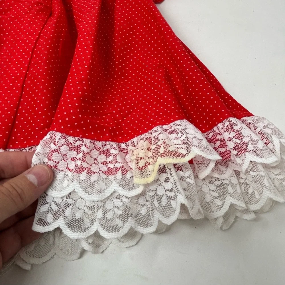 Mini World Vintage Red Lace Babydoll Polka Dot Dress Size 6-9 Months USA Made - Picture 6 of 9